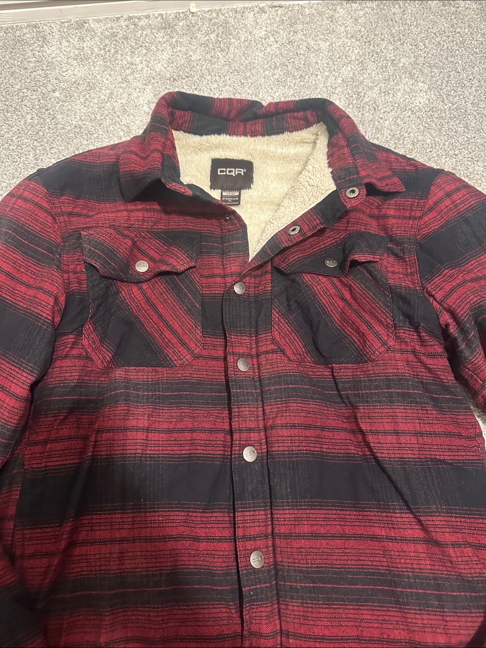 CQR Red & Black Plaid Sherpa-Lined Button-Up Shirt Jacket - Picture 3 of 4